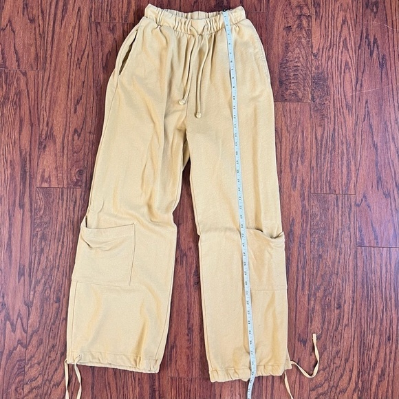 Zara Cargo Green Sheen Wide Leg High Waisted Plush Cotton Sweatpants Small - Picture 13 of 16